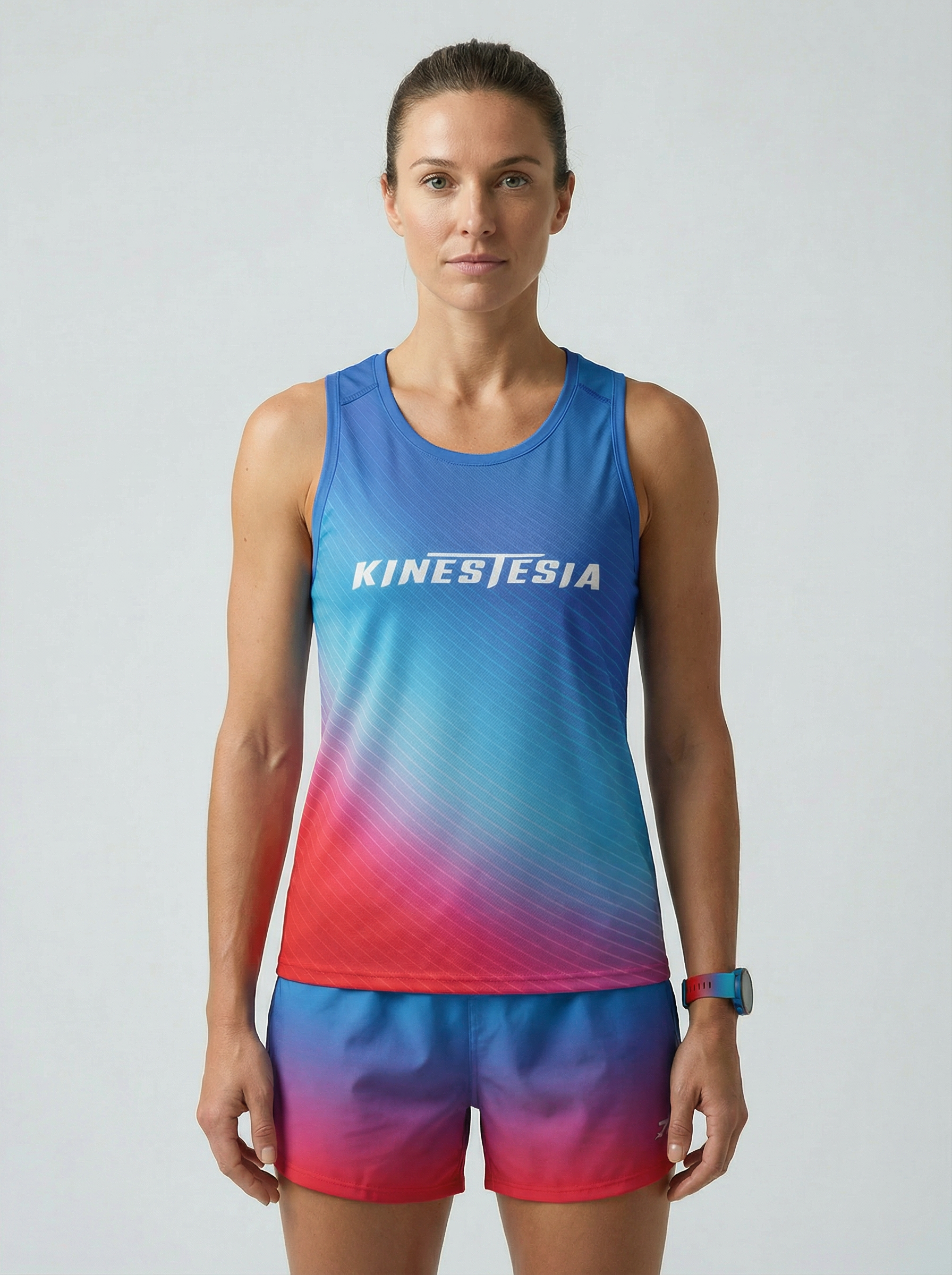 PLAYERA TANK MUJER SIN MANGAS AZUL FUCSIA ROJO MIXED DEGRADADO