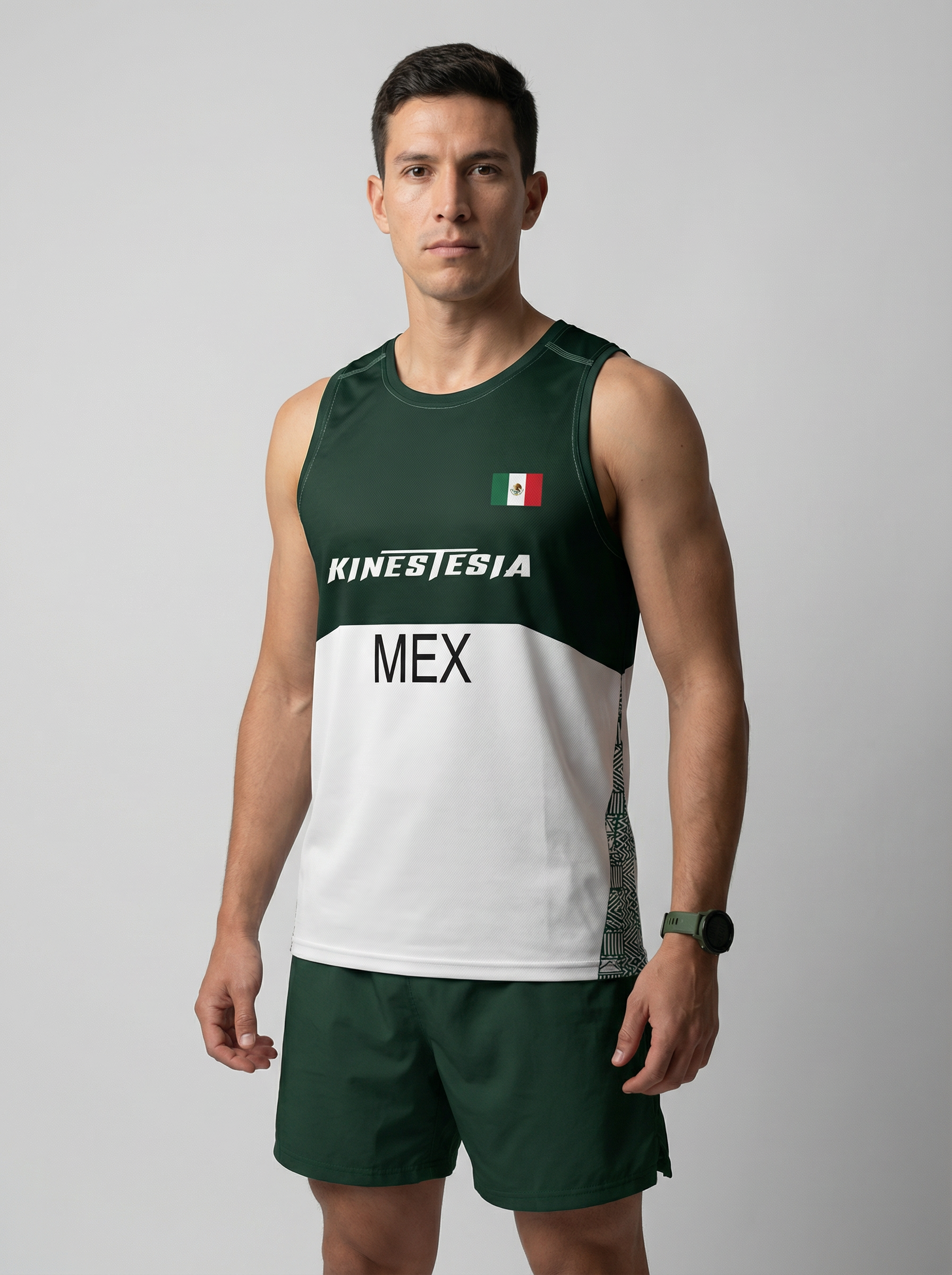PLAYERA TANK HOMBRE SIN MANGAS VERDE Y BLANCO MEXICO