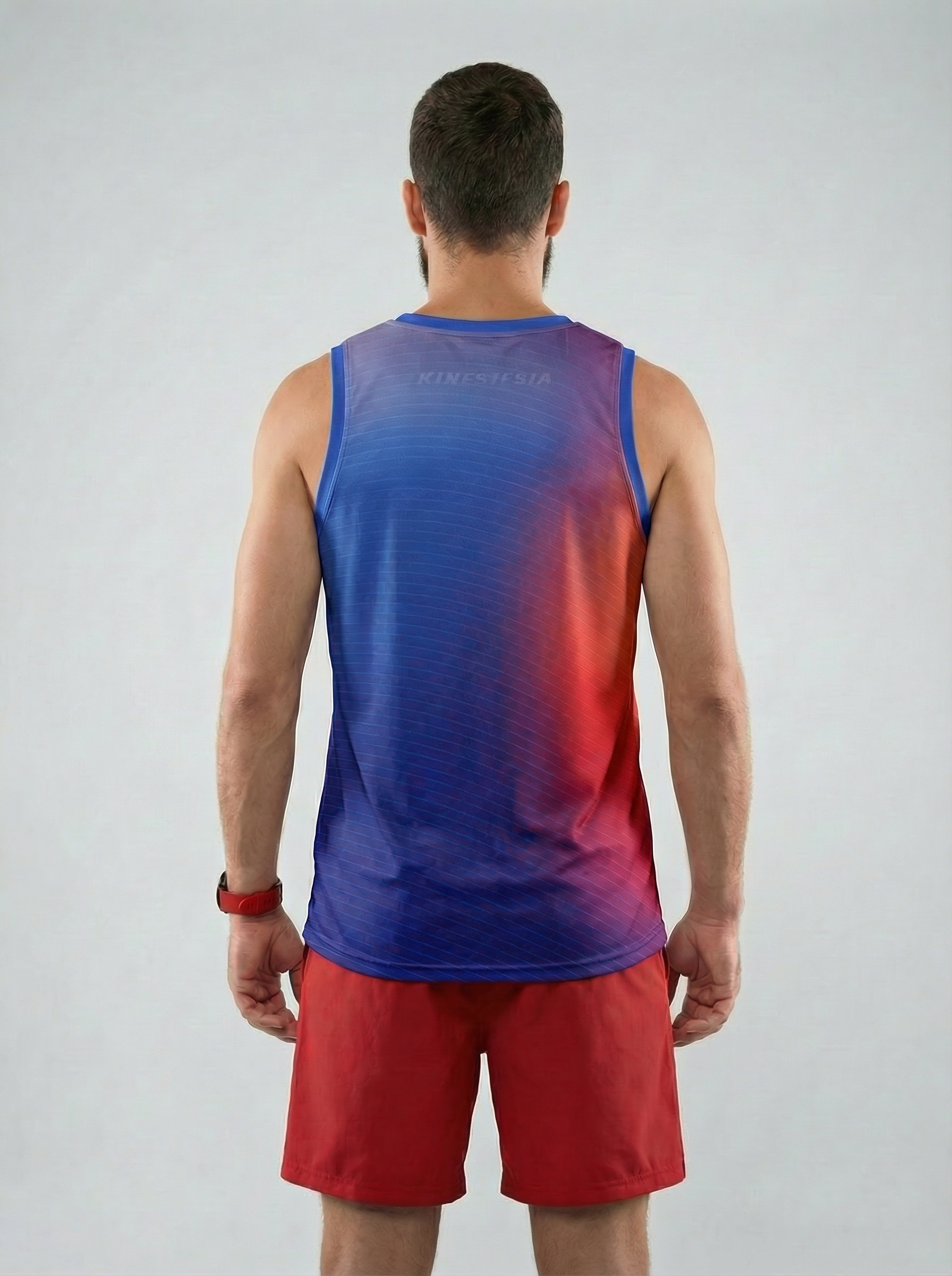 PLAYERA TANK HOMBRE SIN MANGAS AZUL ROJO MIXED DEGRADADO