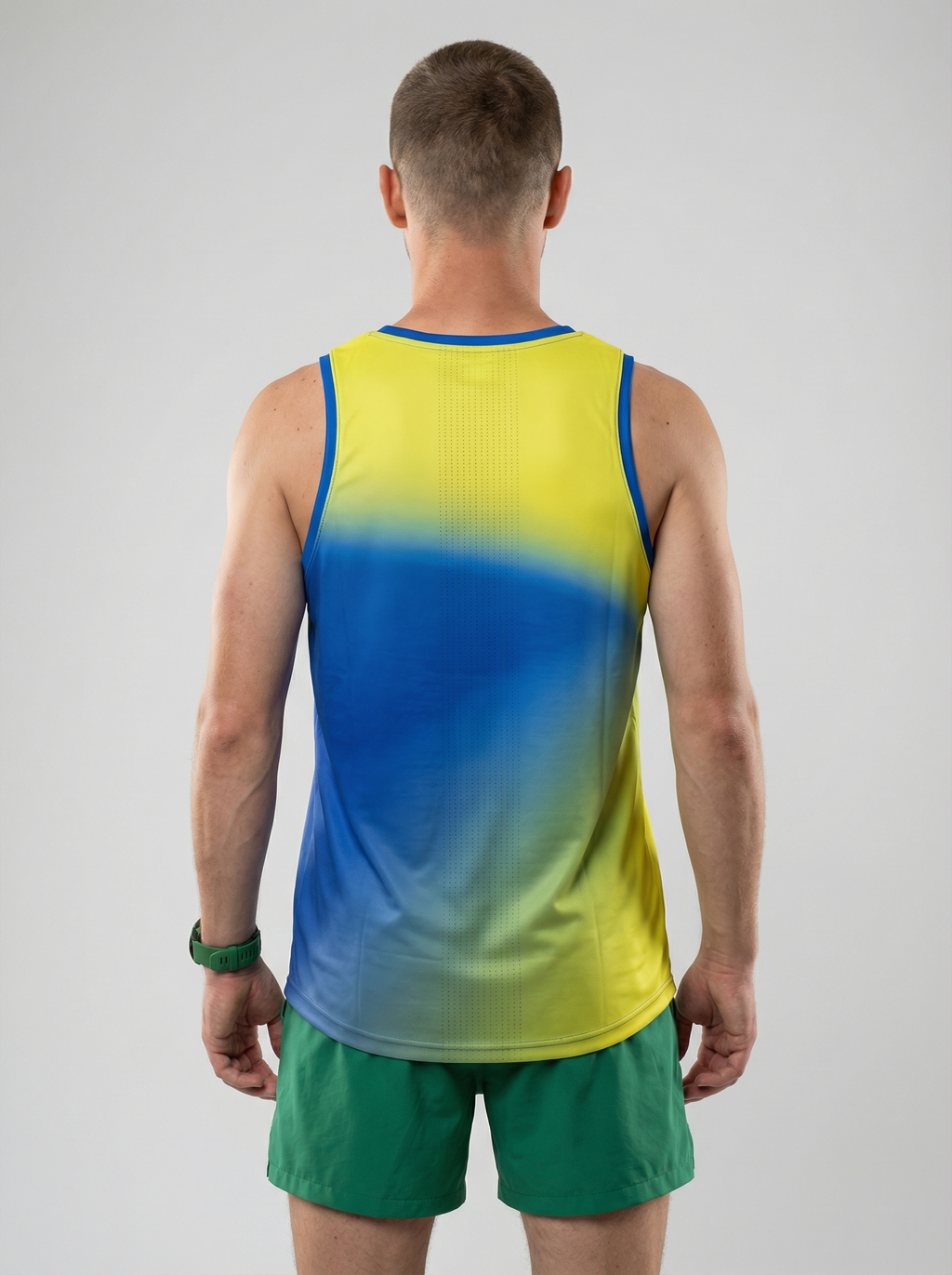 PLAYERA TANK HOMBRE SIN MANGAS AMARILLO AZUL MIXED DEGRADADO