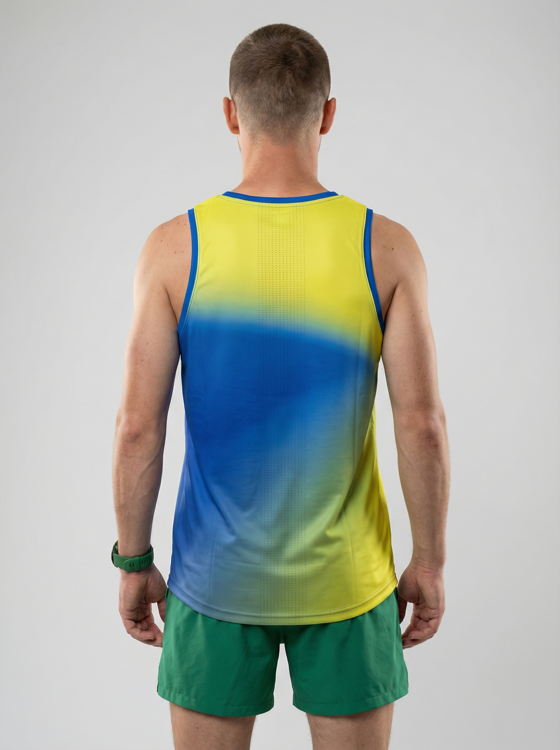 PLAYERA TANK HOMBRE SIN MANGAS AMARILLO AZUL MIXED DEGRADADO
