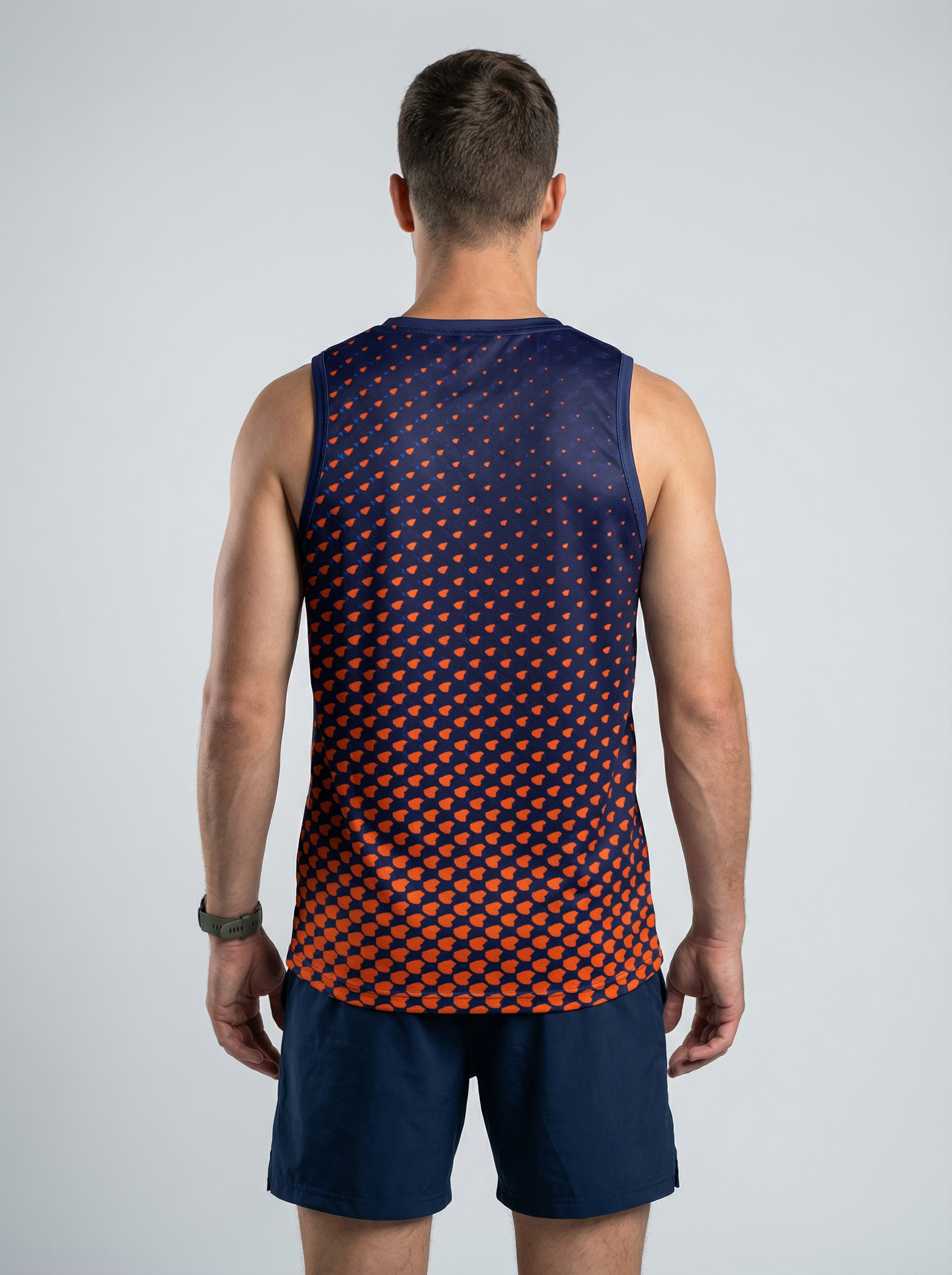 PLAYERA TANK HOMBRE SIN MANGAS NARANJA AZUL MIXED ESTAMPADO