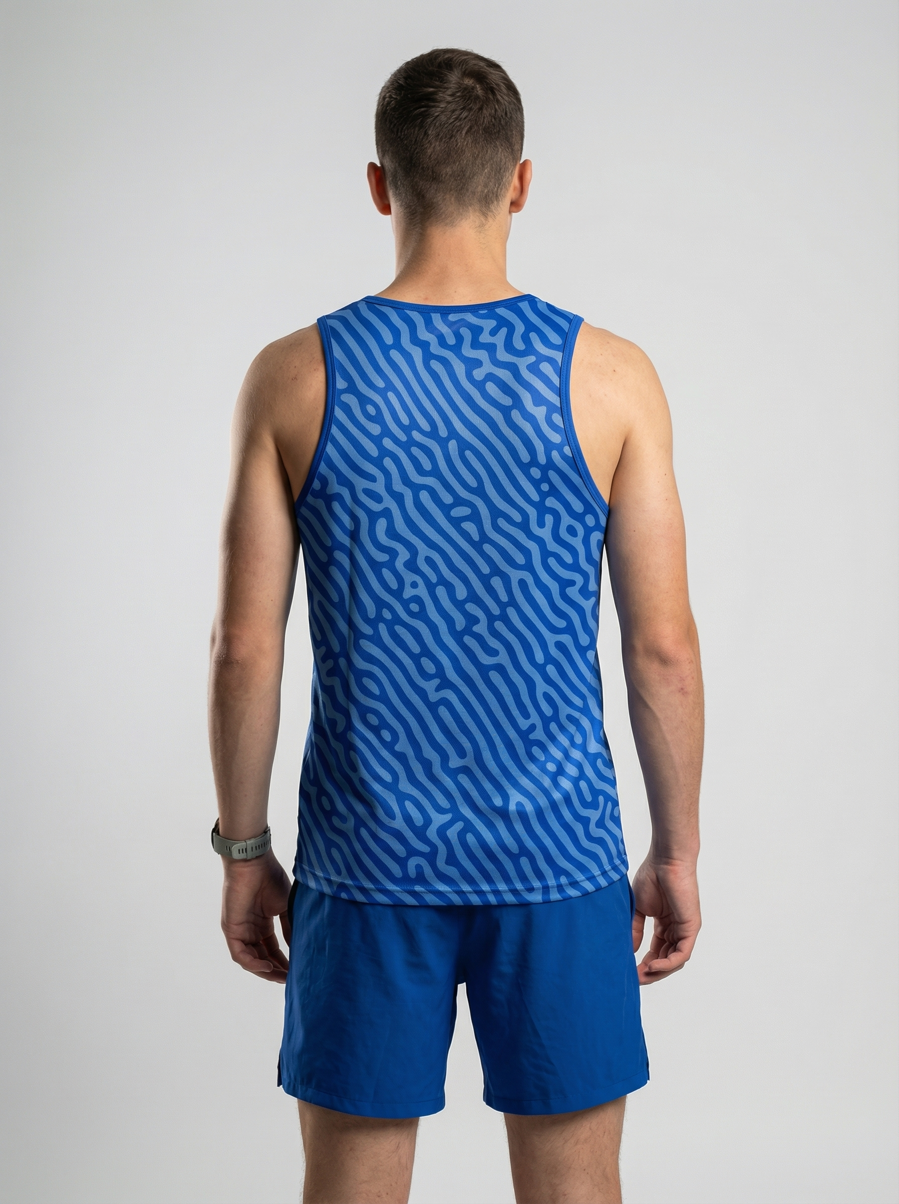 PLAYERA TANK HOMBRE SIN MANGAS AZUL ESTAMPADO