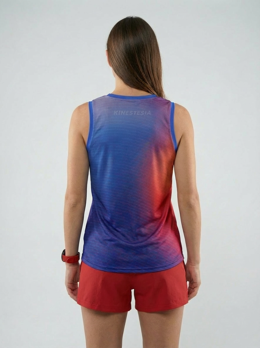 PLAYERA TANK MUJER SIN MANGAS AZUL ROJO MIXED DEGRADADO