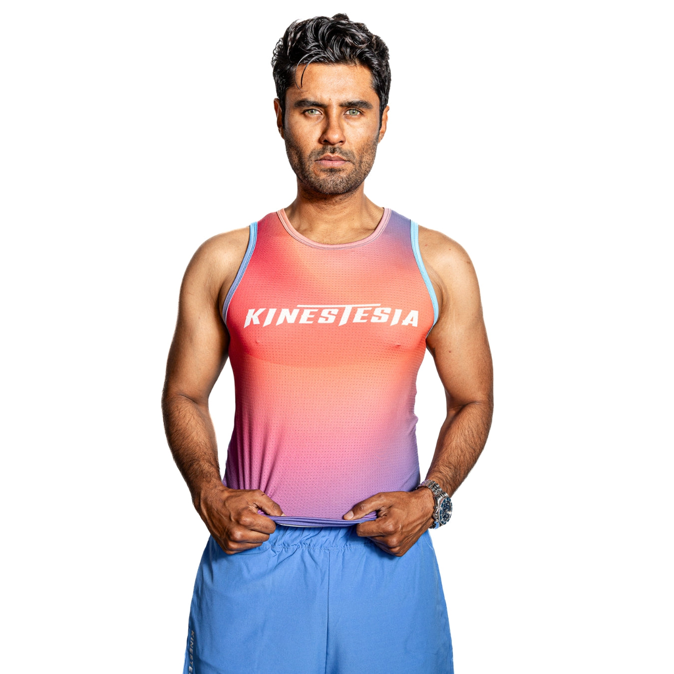 PLAYERA TANK SIN MANGAS ROSA AZUL MIXED DEGRADADO DE HOMBRE