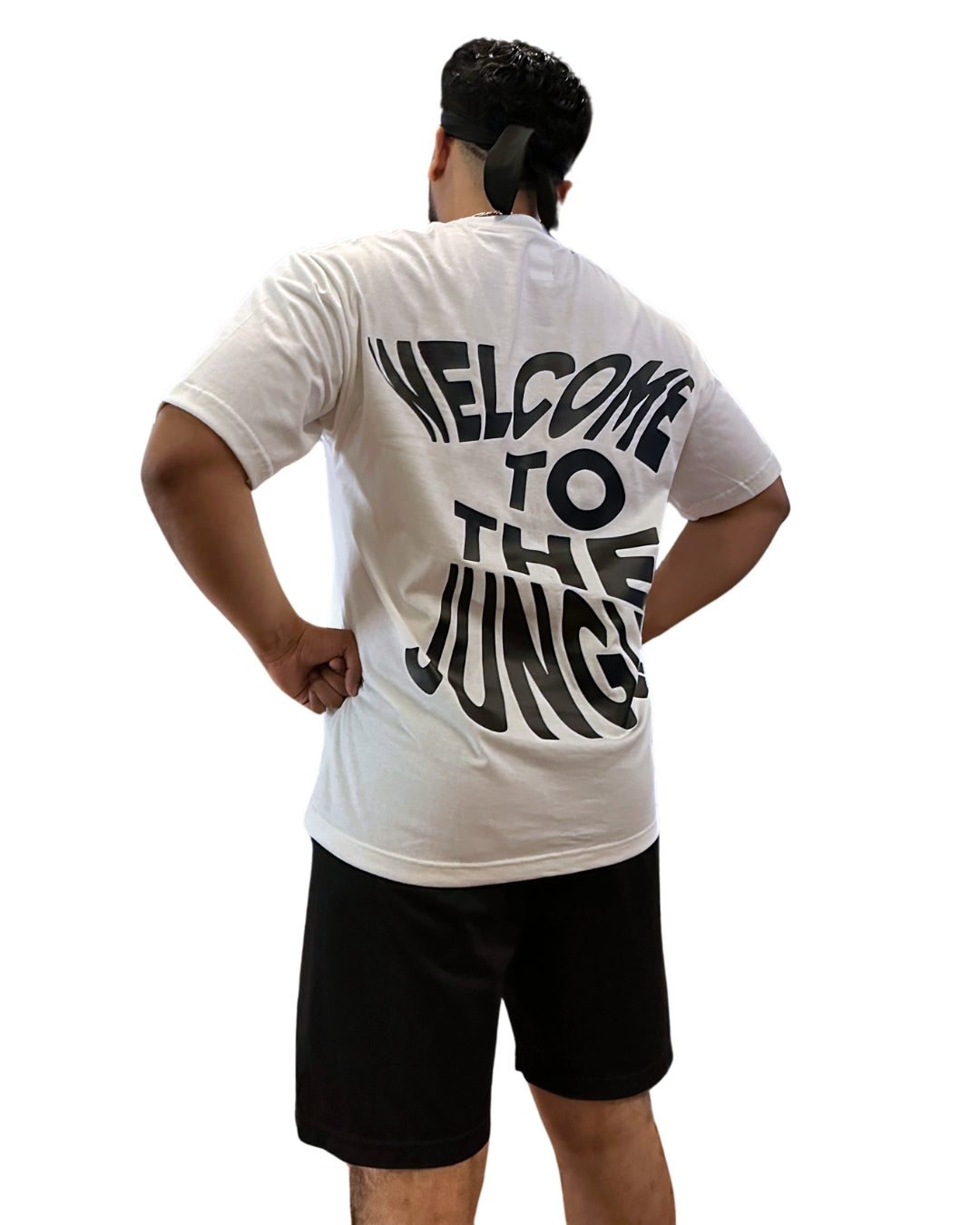 PLAYERA OVERSIZED BLANCA PARA HOMBRE WELCOME TO THE JUNGLE