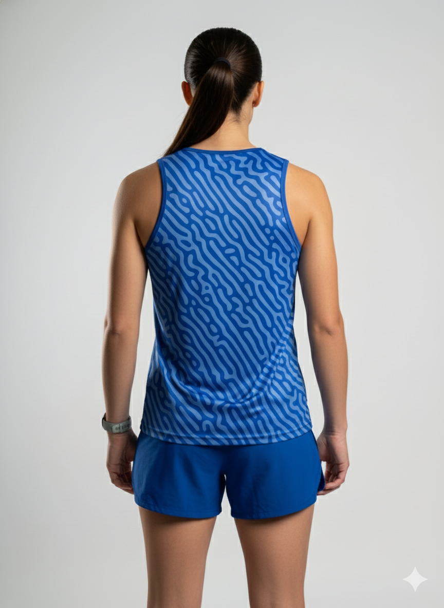 PLAYERA TANK MUJER SIN MANGAS AZUL ESTAMPADO