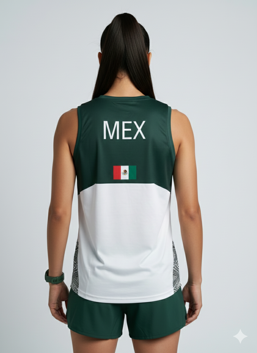 PLAYERA TANK MUJER SIN MANGAS VERDE Y BLANCO MEXICO
