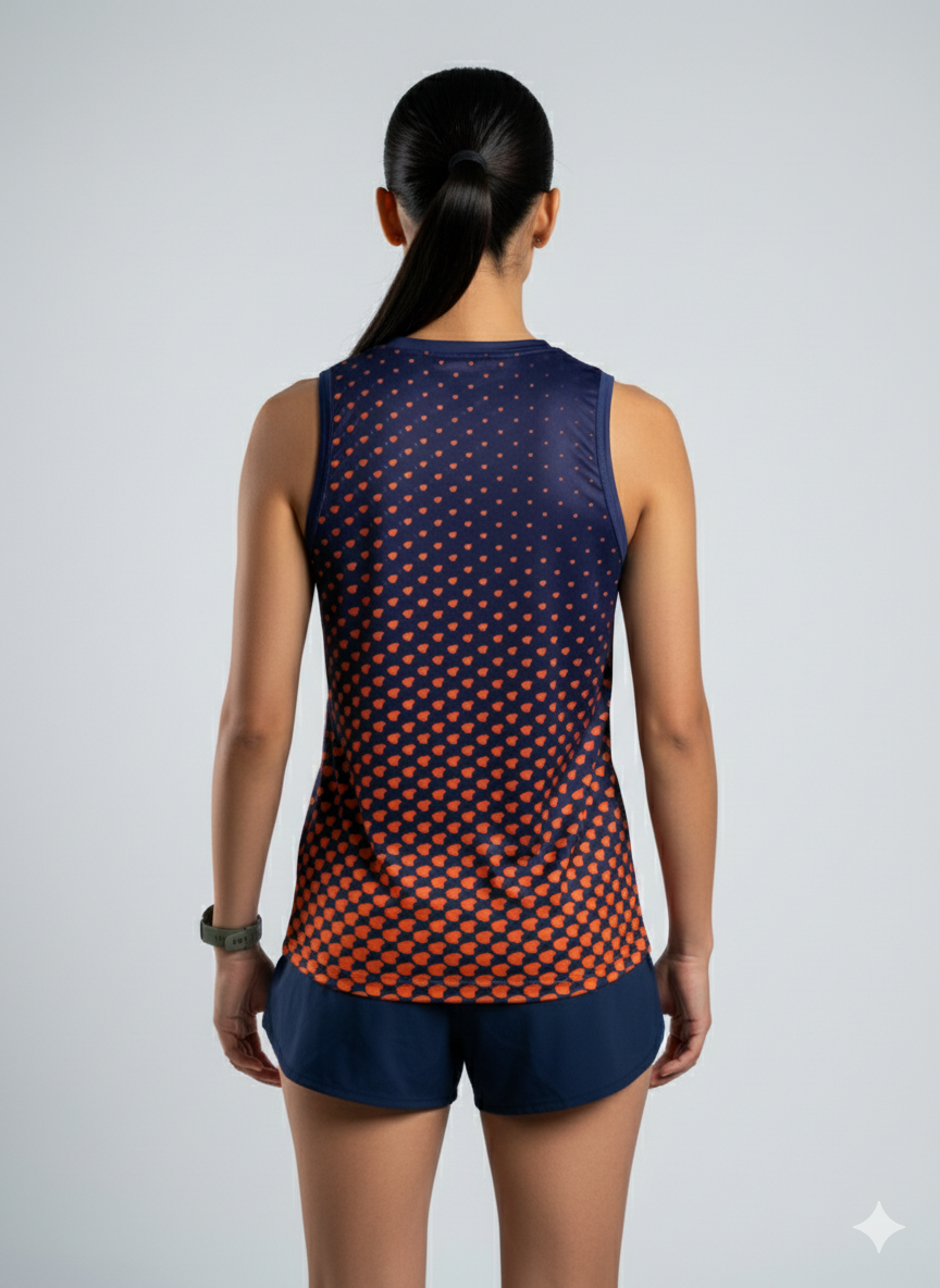 PLAYERA TANK MUJER SIN MANGAS NARANJA AZUL MIXED ESTAMPADO