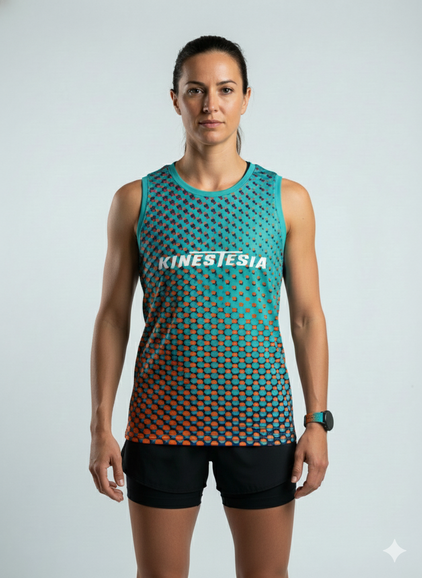 PLAYERA TANK MUJER SIN MANGAS PUNTOS TURQUESA NARANJA MIXED