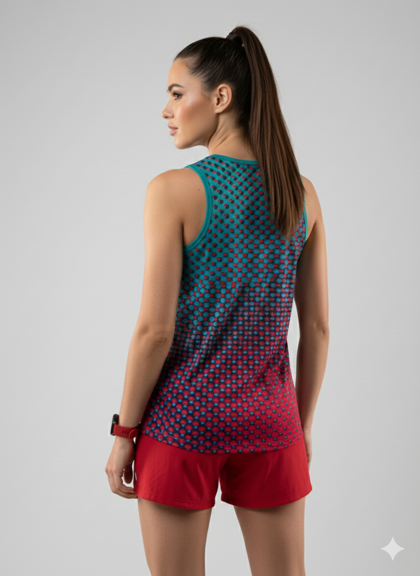 PLAYERA TANK MUJER SIN MANGAS PUNTOS VERDE ROJO MIXED