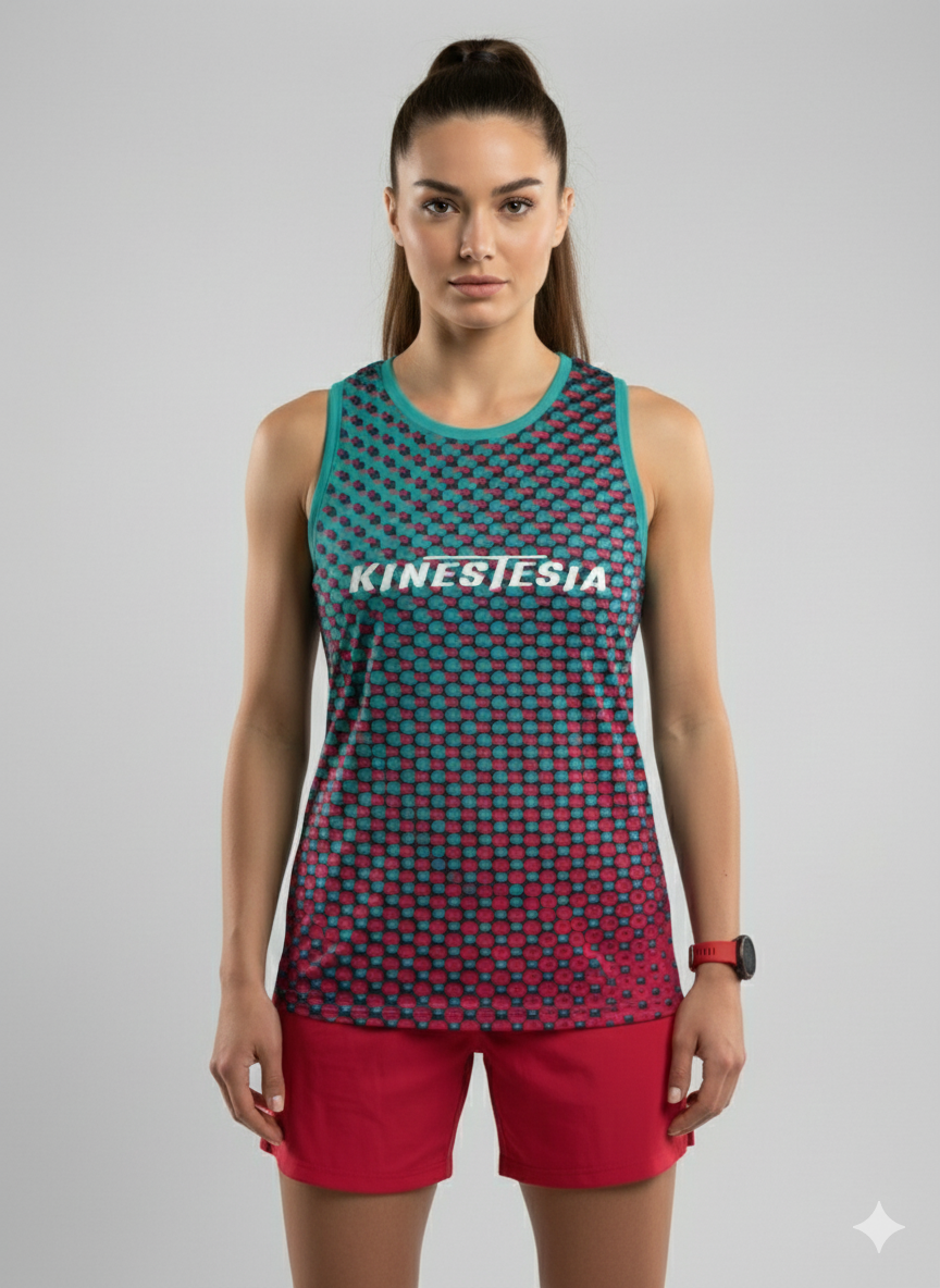 PLAYERA TANK MUJER SIN MANGAS PUNTOS VERDE ROJO MIXED