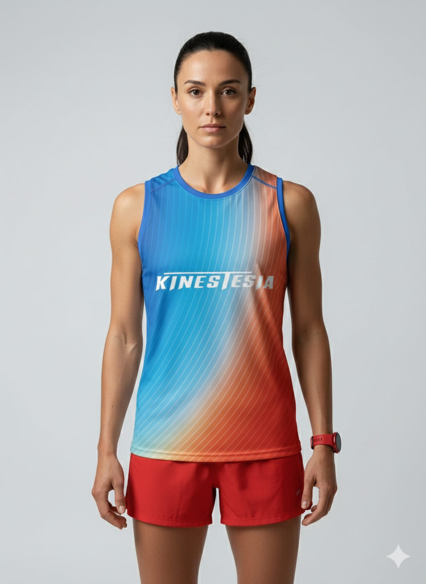 PLAYERA TANK MUJER SIN MANGAS AZUL NARANJA MIXED DEGRADADO