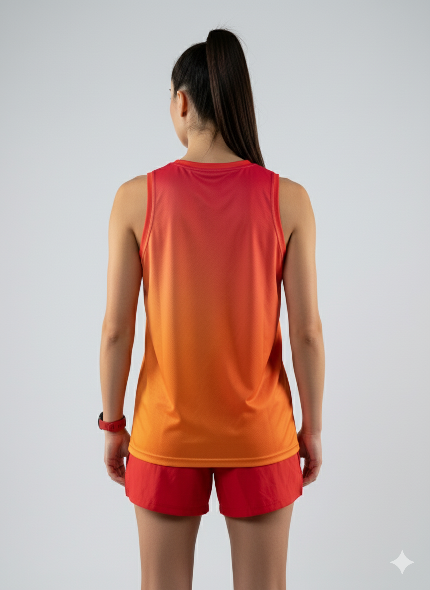PLAYERA TANK MUJER SIN MANGAS ROJO NARANJA MIXED DEGRADADO