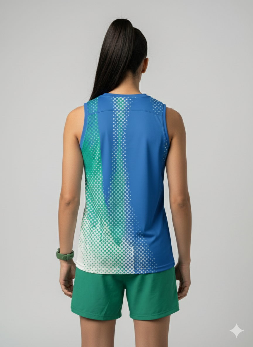 PLAYERA TANK MUJER SIN MANGAS AZUL TURQUESA MIXED DEGRADADO