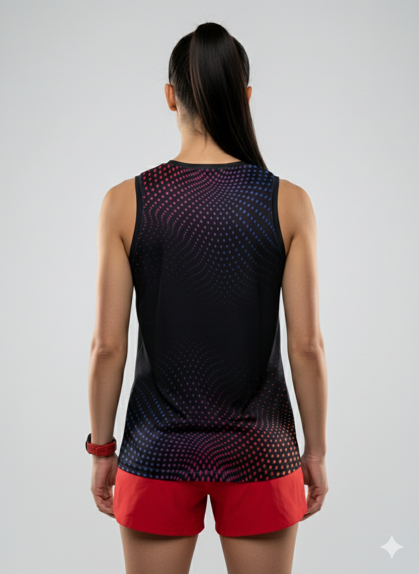 PLAYERA TANK MUJER SIN MANGAS NEGRA PUNTOS AZUL ROSA ROJO