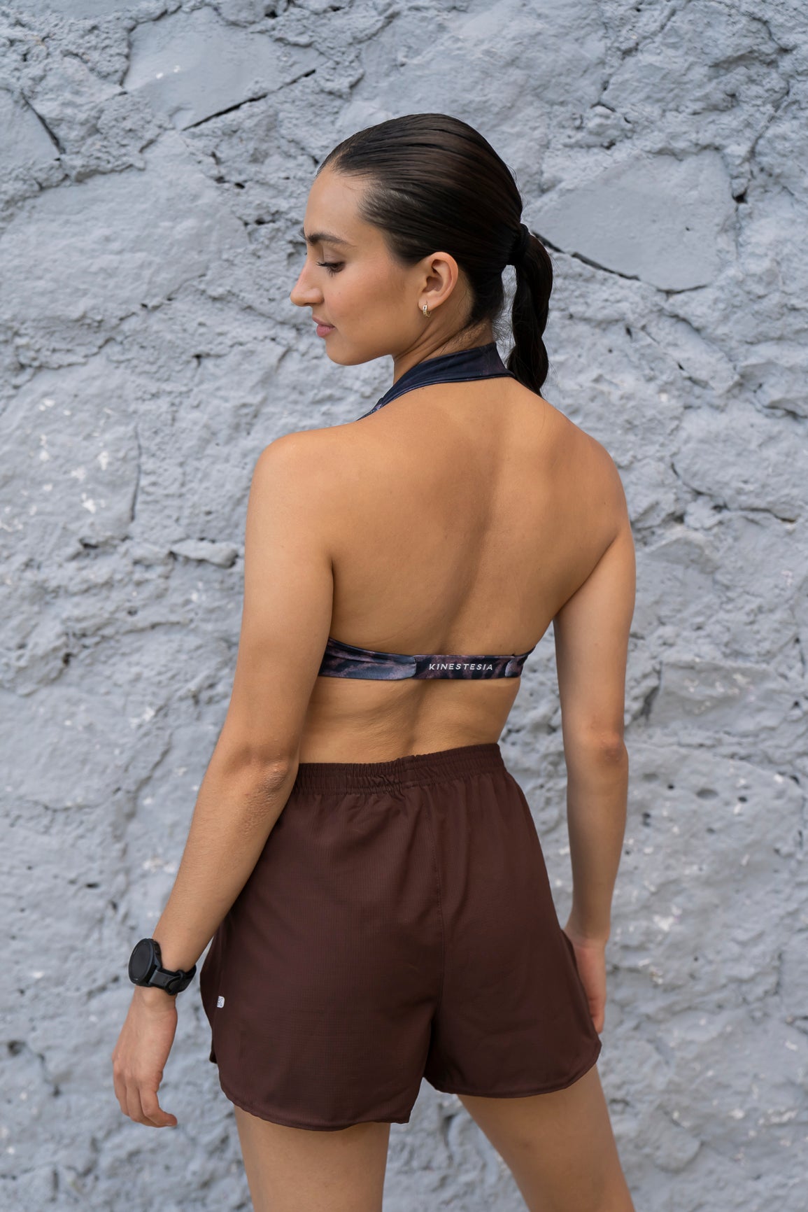 TOP CRUZADO DEPORTIVO MUJER CAFE MOTEADO