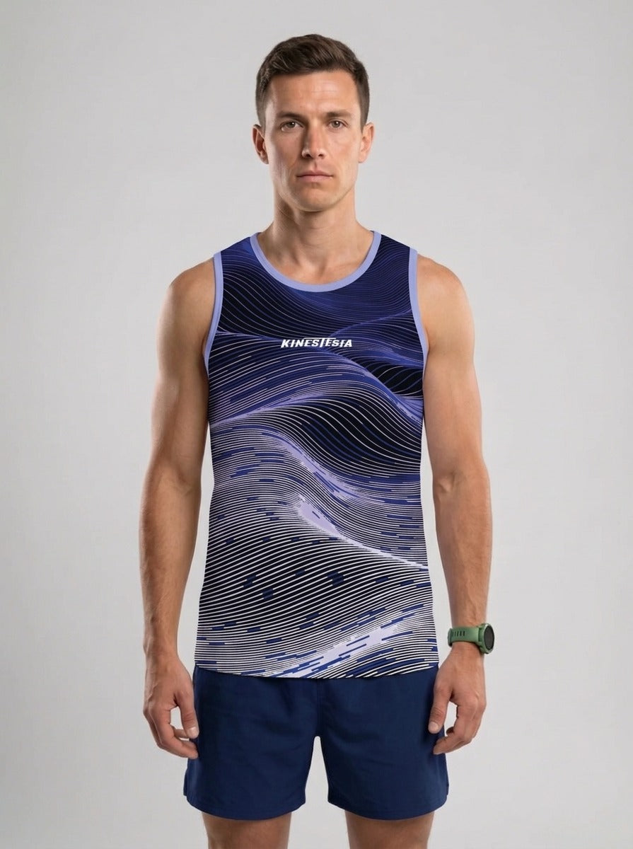 PLAYERA TANK HOMBRE SIN MANGAS AZUL MARINO LINEAS BLANCAS