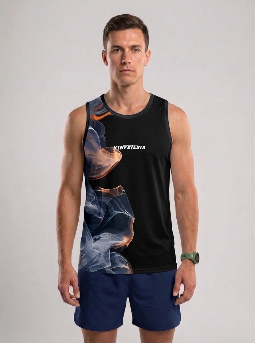 PLAYERA TANK HOMBRE SIN MANGAS NEGRA HUMO BLANCO ROJIZO