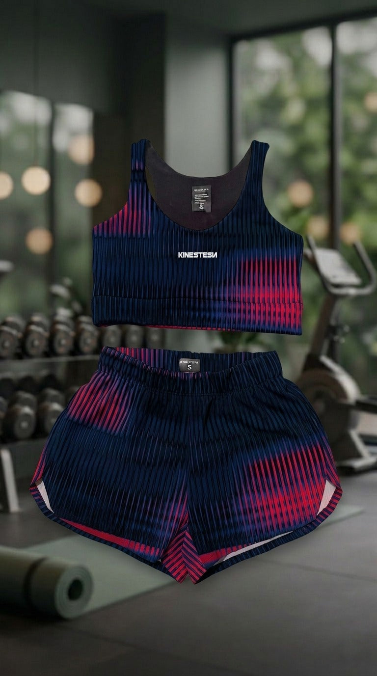 SET CONJUNTO TOP Y SHORT DEPORTIVO MUJER AZUL ROJO DEGRADADO
