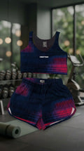 SET CONJUNTO TOP Y SHORT DEPORTIVO MUJER AZUL ROJO DEGRADADO
