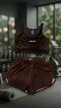 SET CONJUNTO TOP Y SHORT DEPORTIVO MUJER CAFE MOTEADO