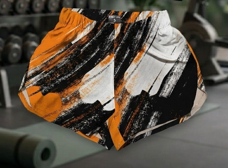 SHORT DEPORTIVO MUJER BLANCO NARANJA NEGRO DEGRADADO