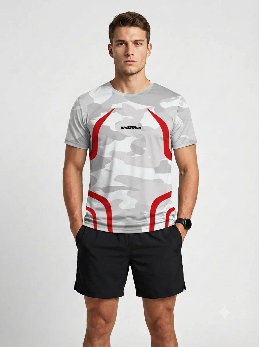 PLAYERA MANGA CORTA KINESTESIA BLANCA - GRIS HOMBRE