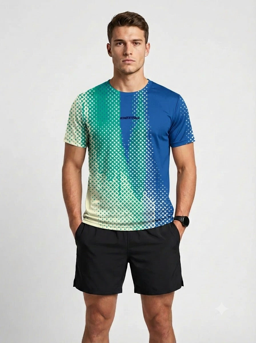 PLAYERA MANGA CORTA KINESTESIA DEGRADADO AZUL, VERDE, AMARILLO HOMBRE