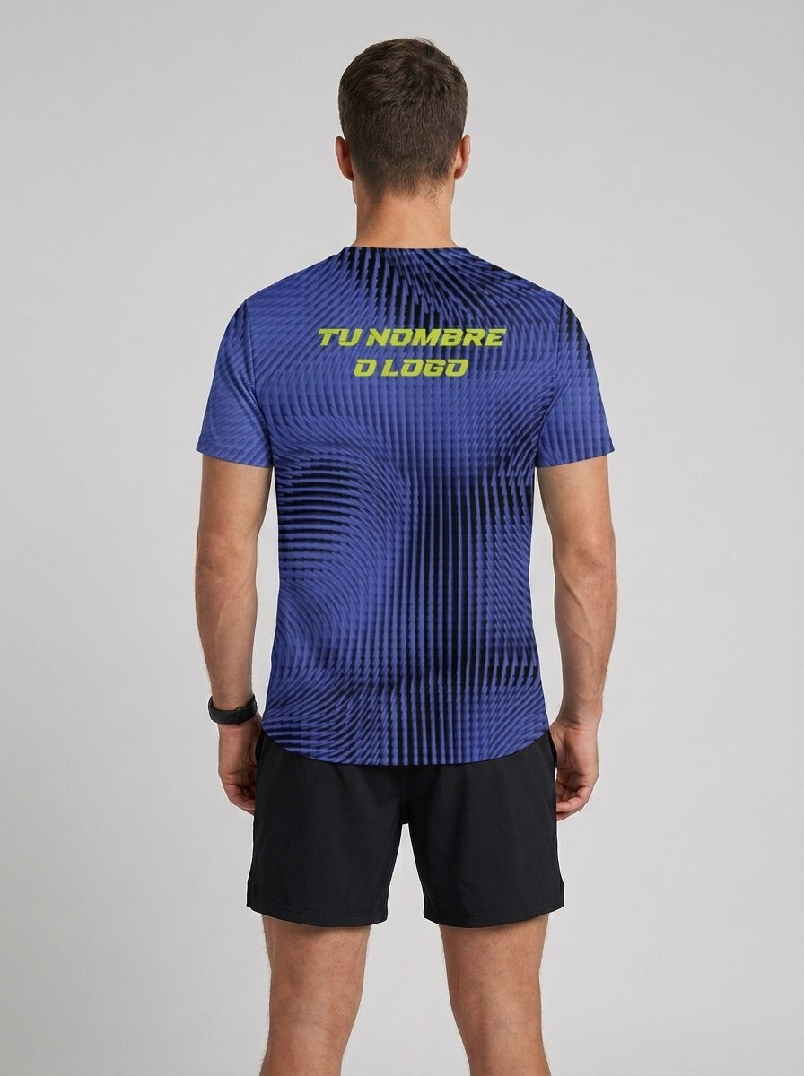 PLAYERA MANGA CORTA KINESTESIA NEGRA LINEAS PURPURA HOMBRE