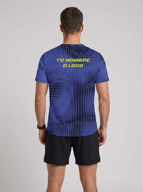 Playera deportiva de mujer — PLAYERA MANGA CORTA KINESTESIA NEGRA LINEAS PURPUR — Kinestesia. Activewear premium.