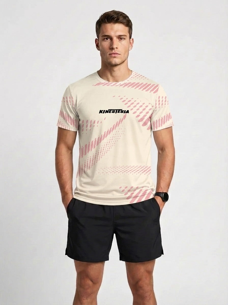 PLAYERA MANGA CORTA KINESTESIA BEIGE DETALLES ROSAS HOMBRE