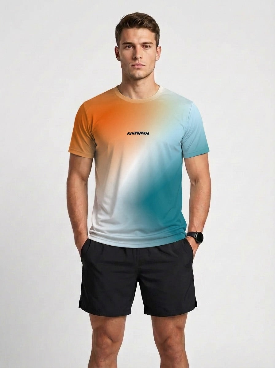 PLAYERA MANGA CORTA KINESTESIA NARANJA DEGRADADO VERDE HOMBRE