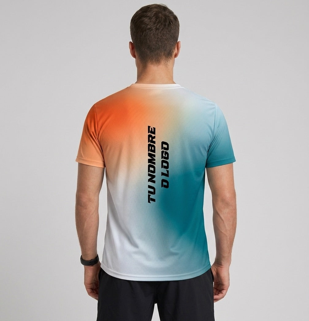 PLAYERA MANGA CORTA KINESTESIA NARANJA DEGRADADO VERDE HOMBRE