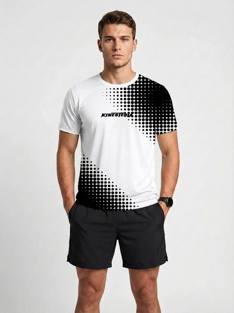 PLAYERA MANGA CORTA KINESTESIA BLANCA DEGRADADO NEGRA HOMBRE
