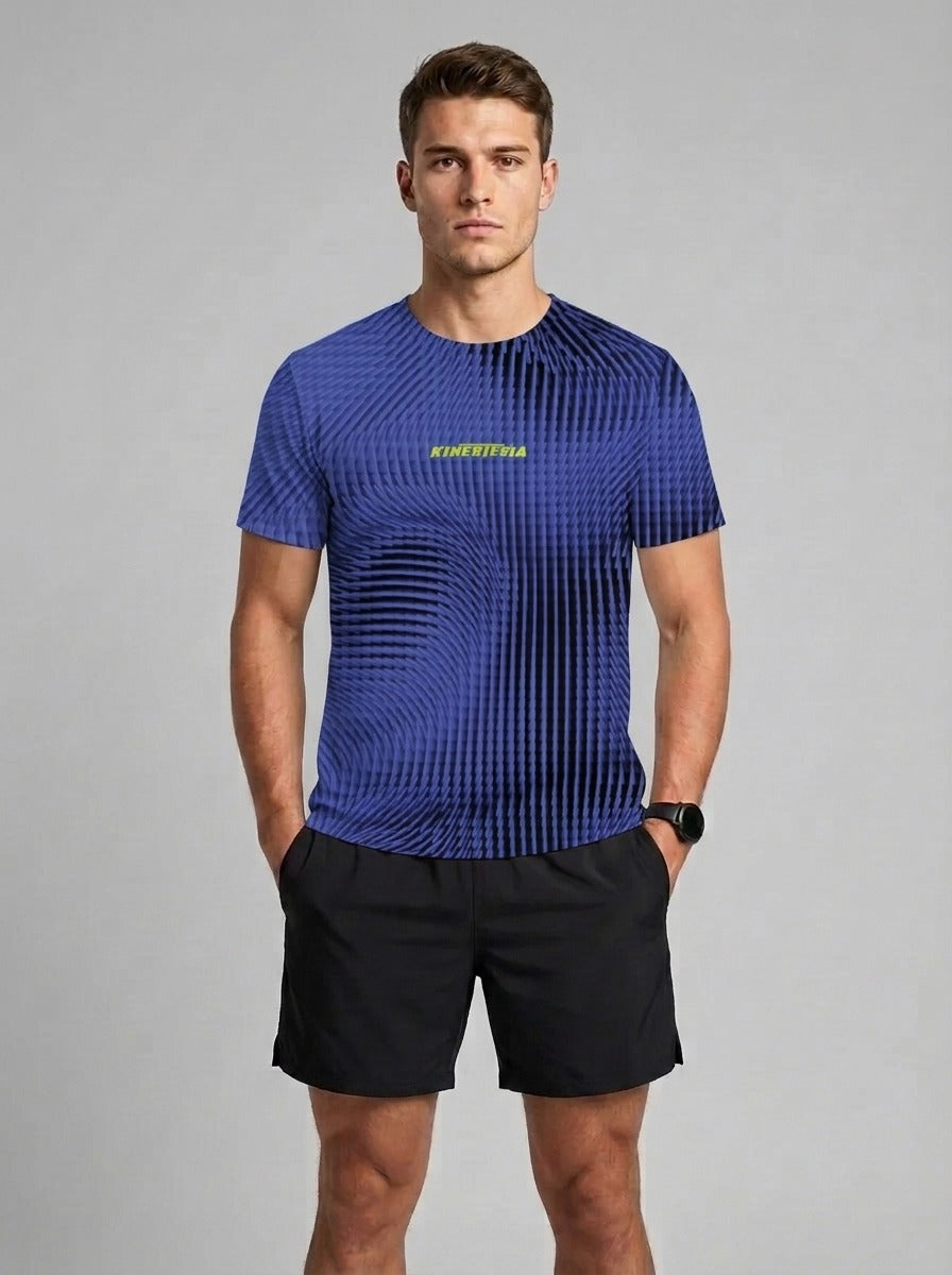 PLAYERA MANGA CORTA KINESTESIA NEGRA LINEAS PURPURA HOMBRE