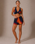 SET CONJUNTO TOP CRUZADO Y SHORT DEPORTIVO MUJER NEGRO NARANJA DEGRADADO