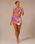 SET CONJUNTO TOP CRUZADO Y SHORT DEPORTIVO MUJER NARANJA LILA DEGRADADO
