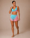 SET CONJUNTO TOP CRUZADO Y SHORT DEPORTIVO MUJER TURQUESA ROSA DEGRADADO