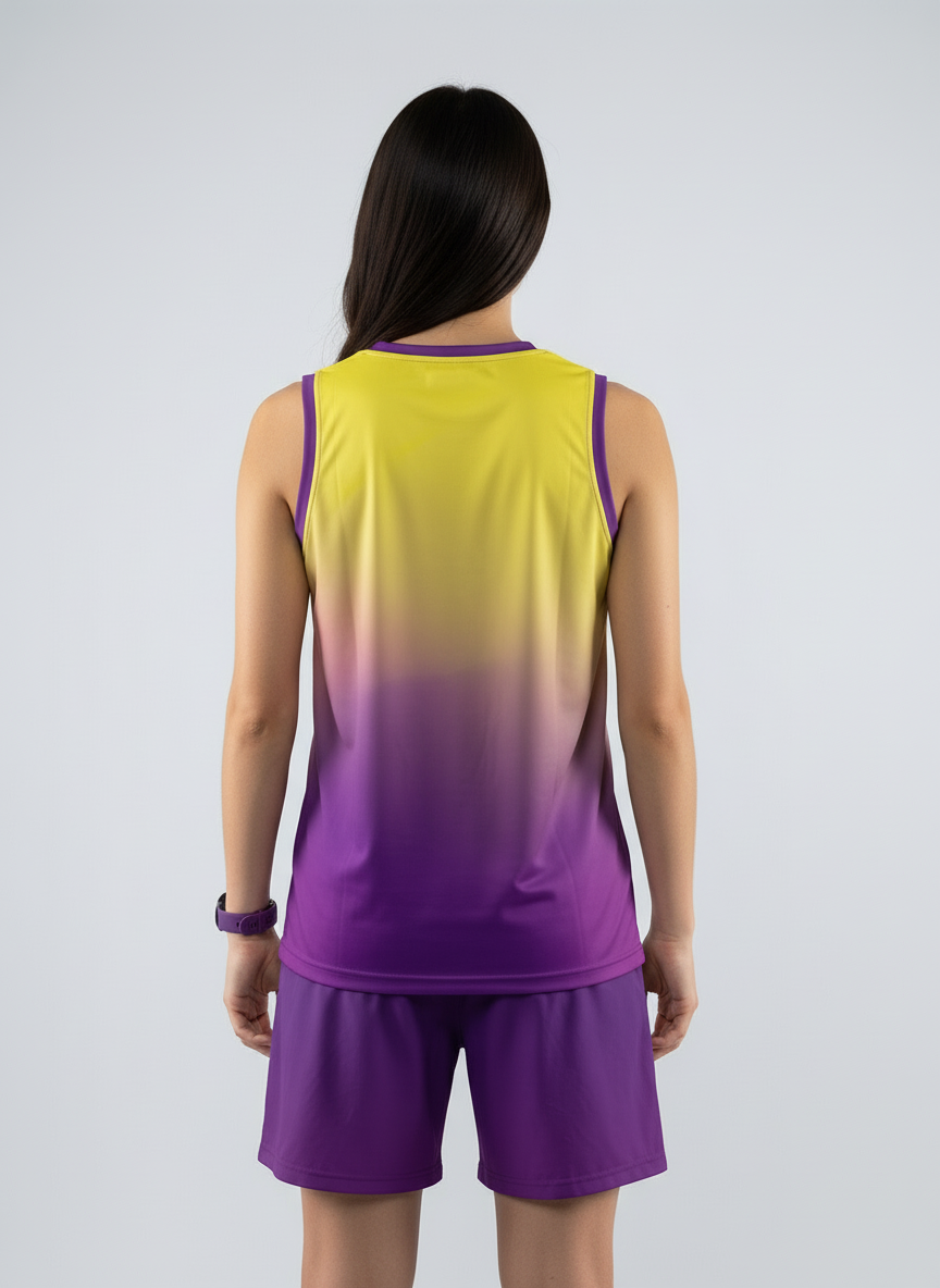 PLAYERA TANK MUJER SIN MANGAS AMARILLO MORADO MIXED DEGRADADO