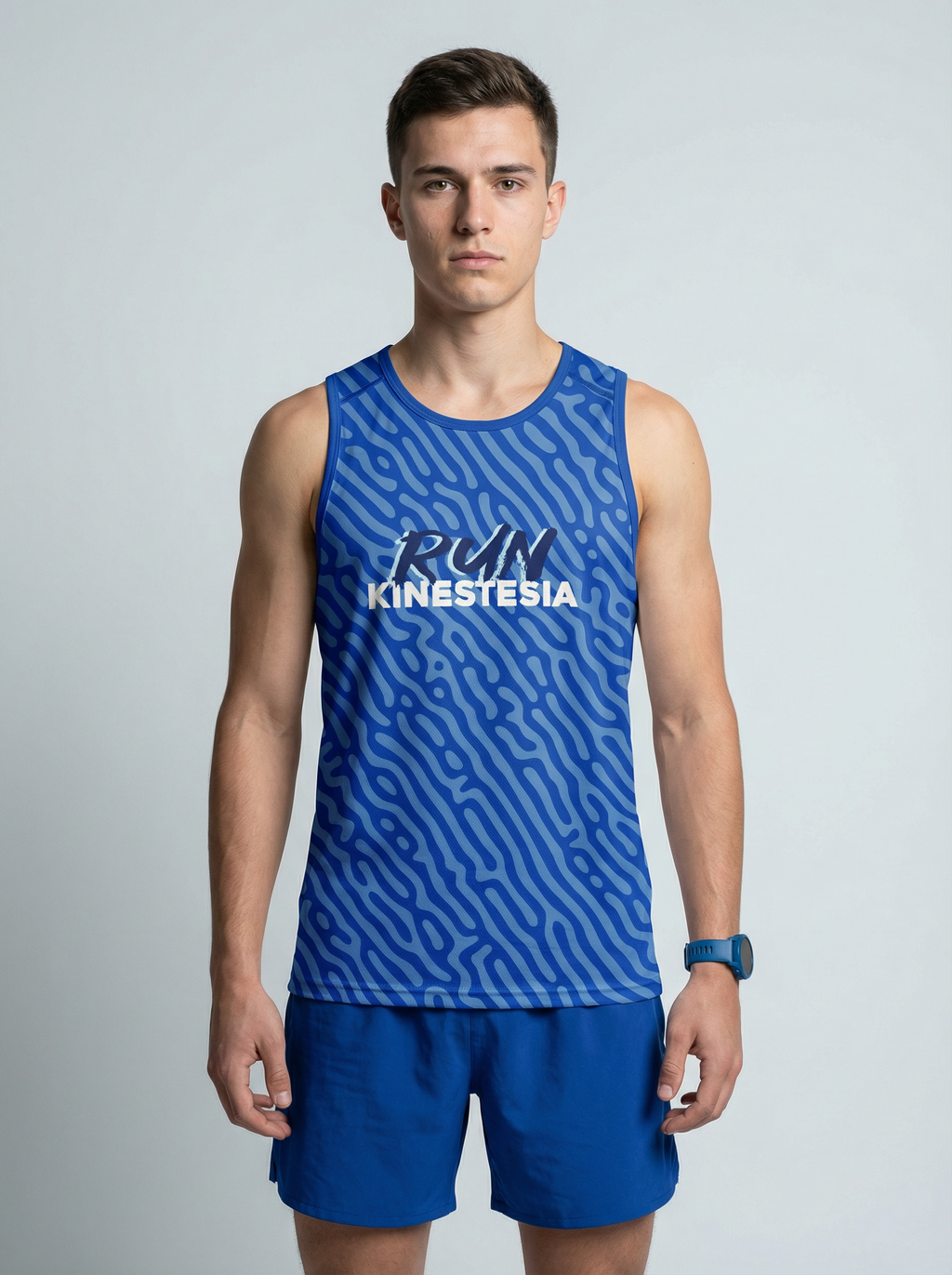 PLAYERA TANK HOMBRE SIN MANGAS AZUL ESTAMPADO