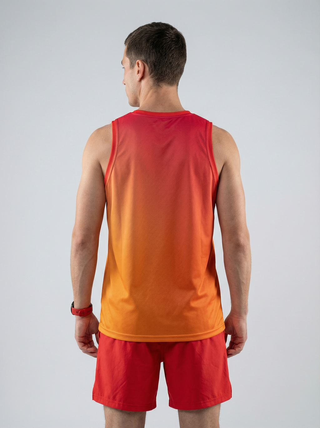 PLAYERA TANK HOMBRE SIN MANGAS ROJO NARANJA MIXED DEGRADADO