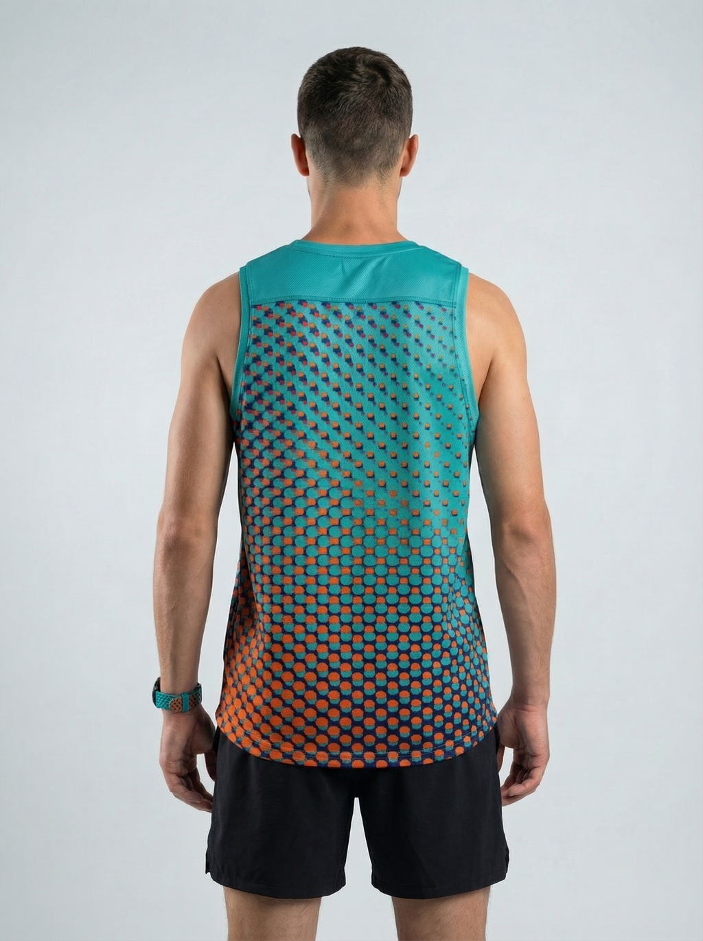 PLAYERA TANK HOMBRE SIN MANGAS PUNTOS TURQUESA NARANJA MIXED