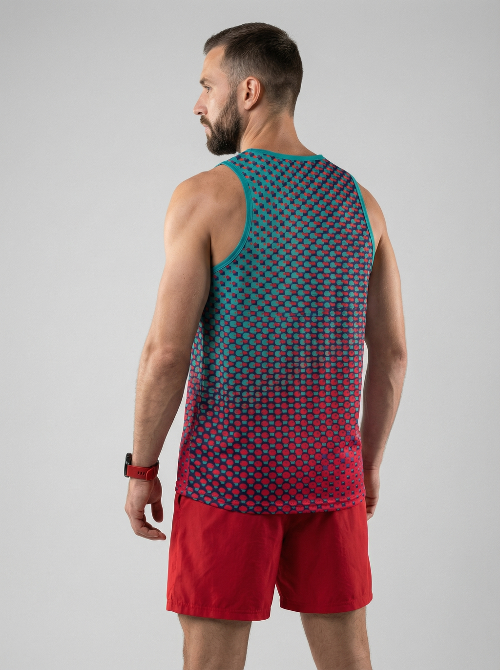 PLAYERA TANK HOMBRE SIN MANGAS PUNTOS VERDE ROJO MIXED