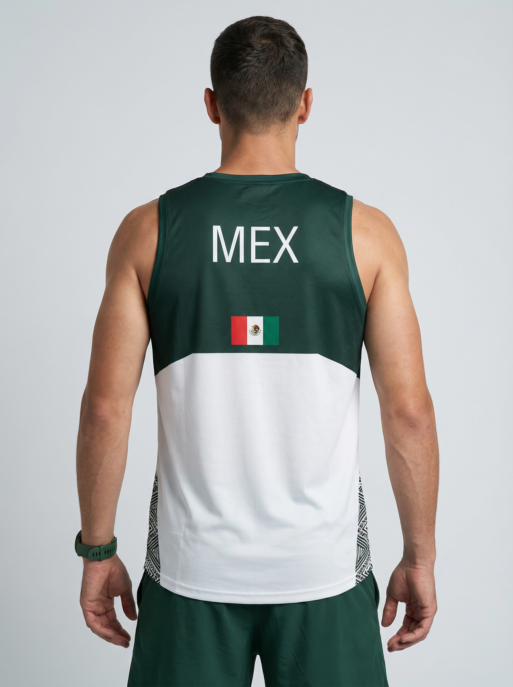 PLAYERA TANK HOMBRE SIN MANGAS VERDE Y BLANCO MEXICO