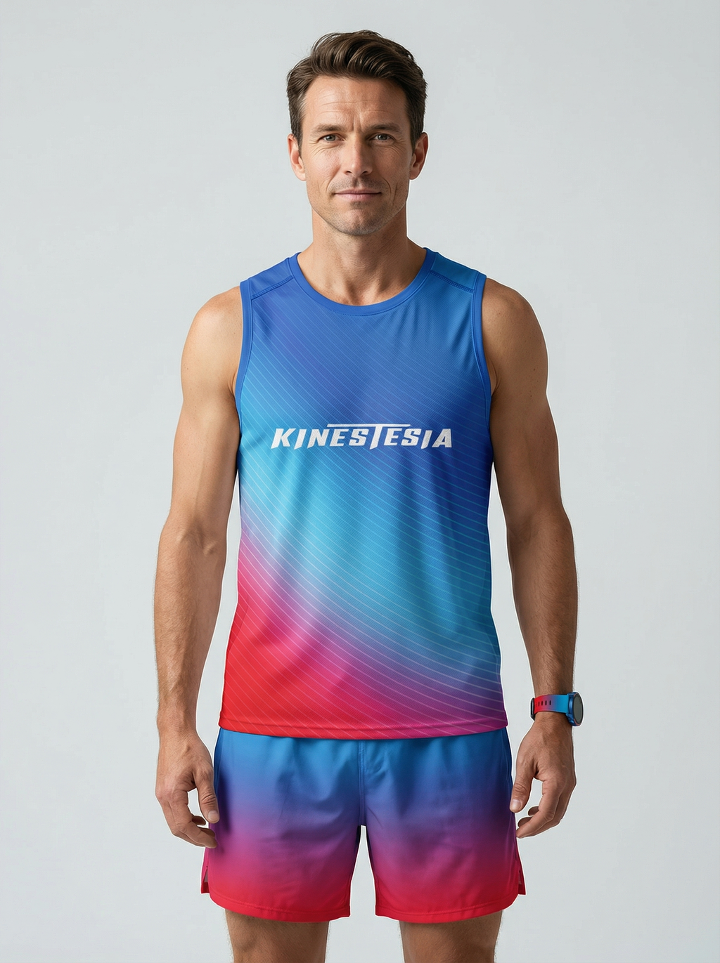 PLAYERA TANK HOMBRE SIN MANGAS AZUL FUCSIA ROJO MIXED DEGRADADO