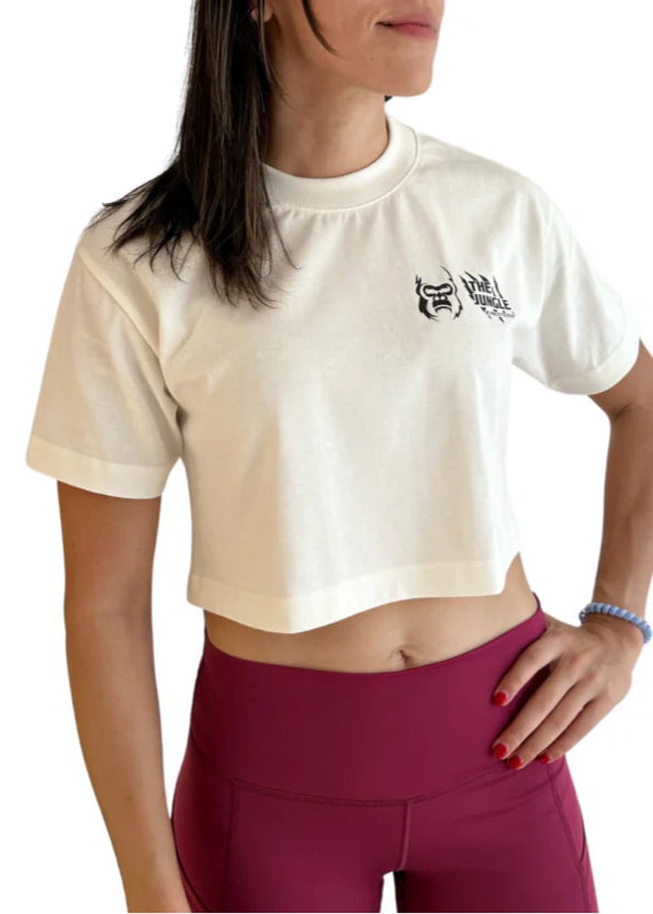 PLAYERA CROP BLANCA PARA DAMA WELCOME TO THE JUNGLE