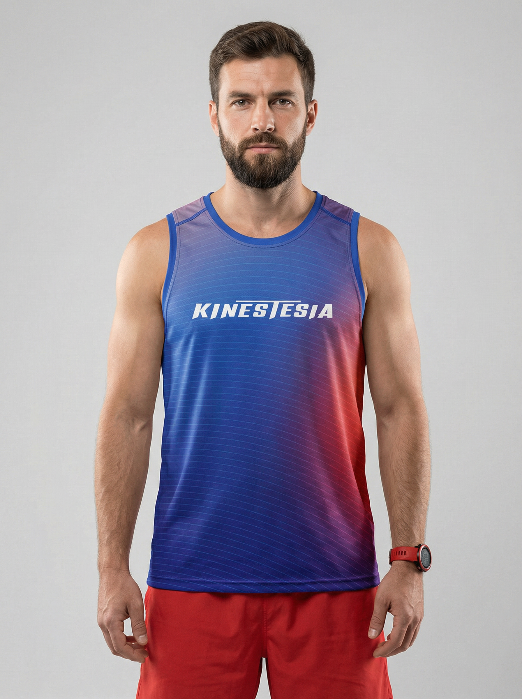 PLAYERA TANK HOMBRE SIN MANGAS AZUL ROJO MIXED DEGRADADO