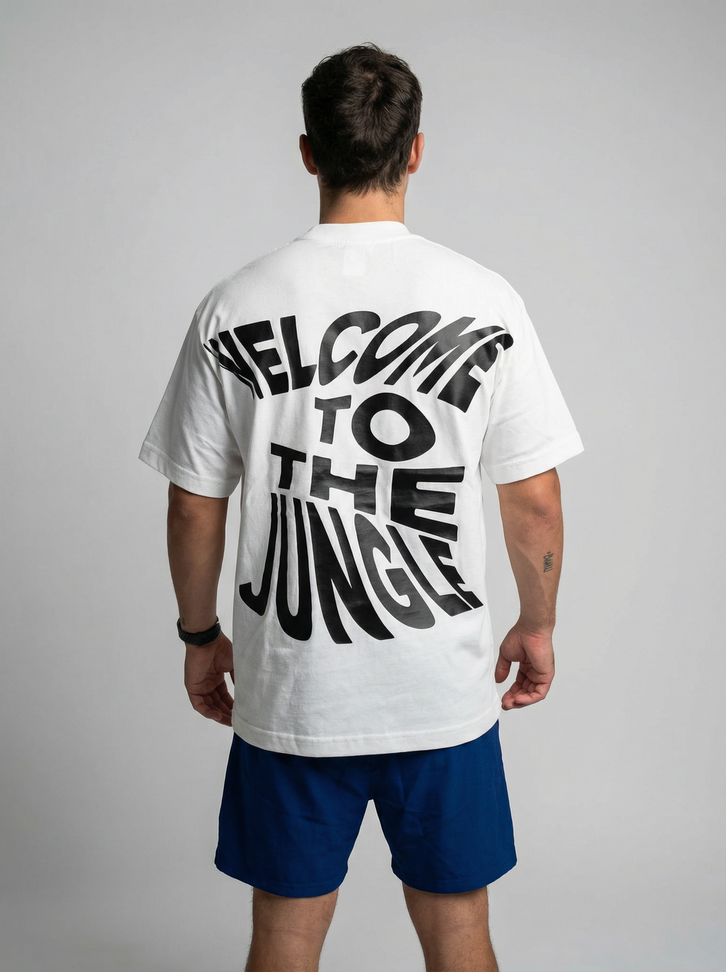 PLAYERA OVERSIZED BLANCA PARA HOMBRE WELCOME TO THE JUNGLE