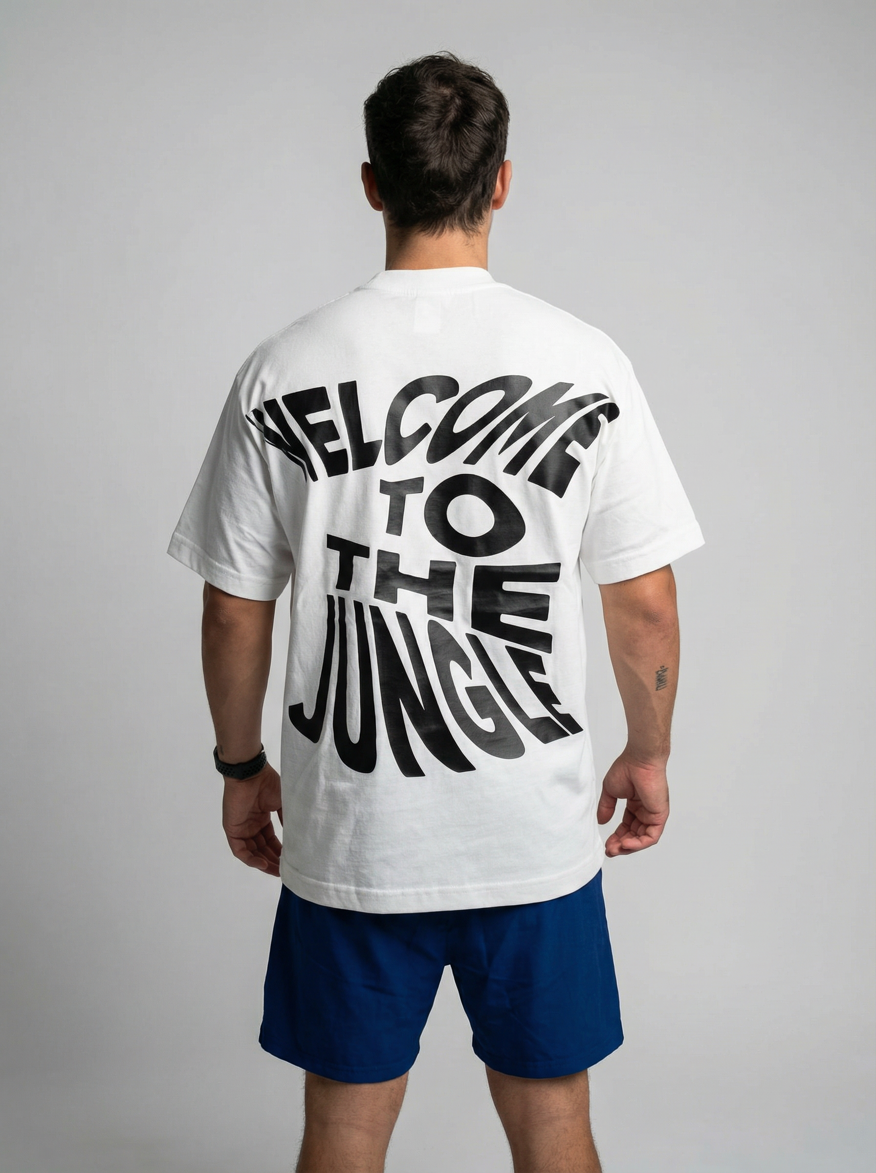 PLAYERA OVERSIZED BLANCA PARA HOMBRE WELCOME TO THE JUNGLE
